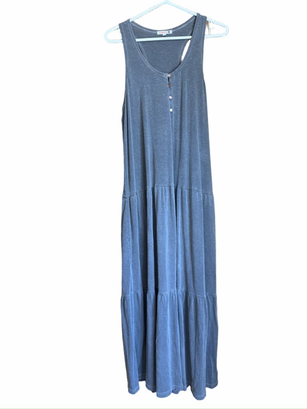 Sundry Tiered Maxi Dress L 3 Heather Grey Front Buttons